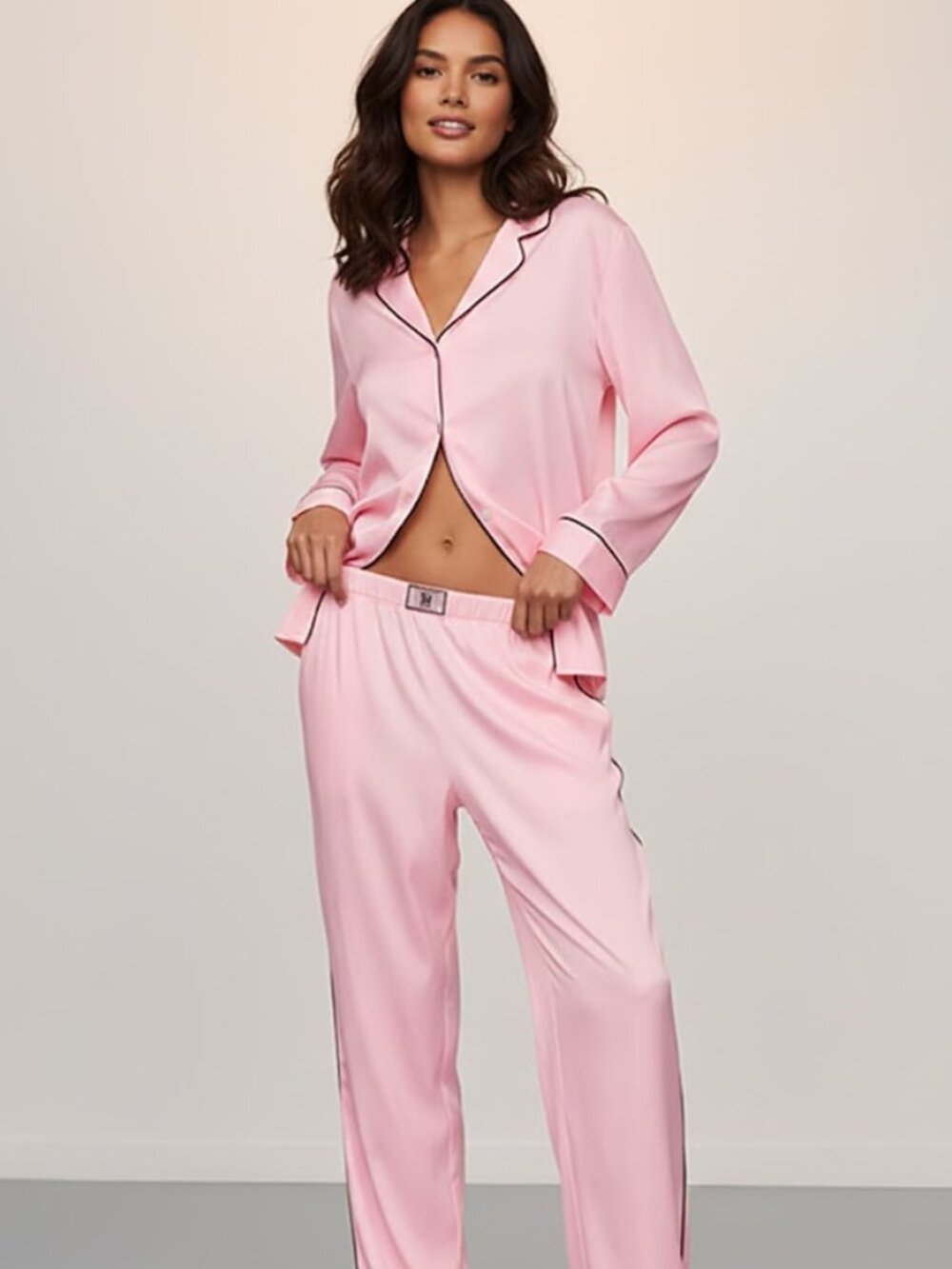 Victoria's Secret Luxe Satin Shine Rhinestone Striped Long Pajama Set Small NWT